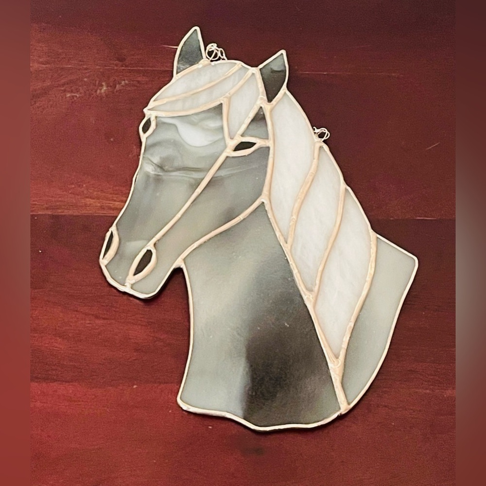 BNWOT Beautiful Custom Handmade Gray Stained Glass Horse Head - Picture 4 of 15